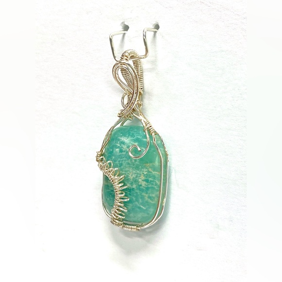 HANDMADE Genuine Amazonite Hand Wrapped Pendant, Gift for Her, Artisan Jewelry - Picture 6 of 10